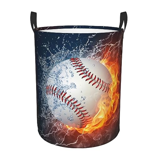 Sport Baseball Ball In Fire And Water Round Laundry Hamper Storage Basket Toys Clothes Organizer Bin For Home Bathroom Bedroom Dorm Nursery, 62l - color: Sport (Baseball), size: 62L