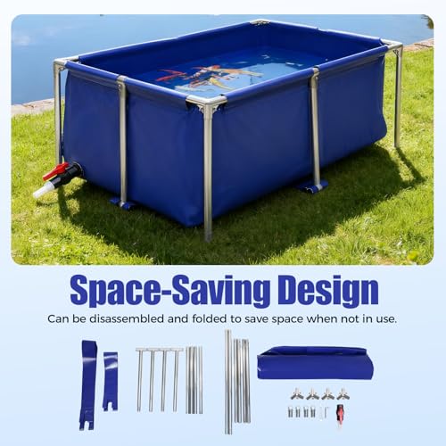 Portable Foldable Fish Tank 120 Gallon, Outdoor Indoor Canvas Aquaculture Pond with Stainless Steel Frame, Rectangular Canvas Fish Pond, Drain Valve, Koi Breeding Pond for Fish Shrimp Lobster Breeding