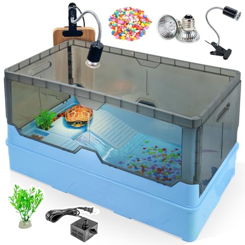 Turtle Habitat Tank Kit– Fresh Filtration, Waterplay Fun, Diverse Living, Heat Lamp, Water Pump and Convenient Water Changes in Tanks Habitat Kits Turtle cage Blue,Large - color: Blue, size: Large
