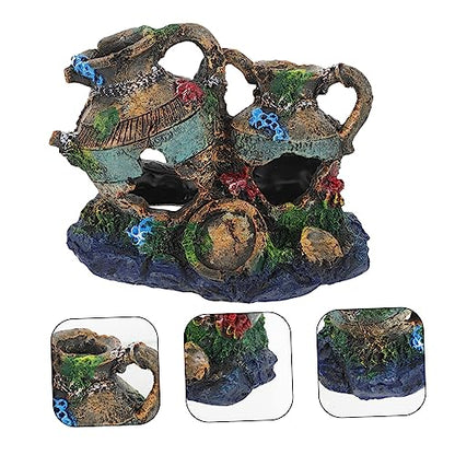 Ipetboom Aqua Hideout Vase Decor Fish Tank Decor Fish Tank Ornaments Safe Aquarium Cave Underwater Resin Barrel Ornament Broken Pot Shaped Shrimp Hideout Binaural Decorate Pet House