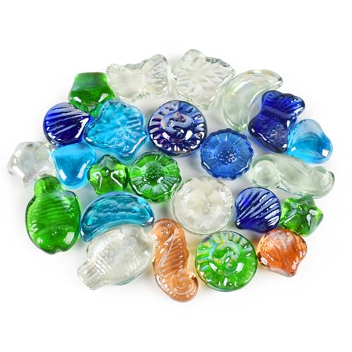Glass Pebbles for Decorative 1LB, Flat Marbles Glass Beads Stone for Floral Arrangements Vases Gem Aquarium Pebbles Vase Filler Decor