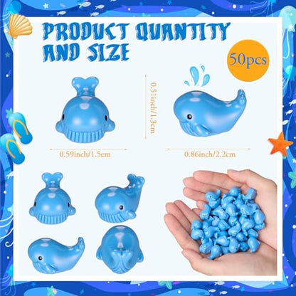 Geelin 50 Pcs Mini Resin Whale Figurines Bulk Tiny Resin Whale Figurines Small Ornament Sea Creatures Charms Figure Tiny Blue Ocean Animals for Landscape Fish Tank Aquarium Garden Desktop