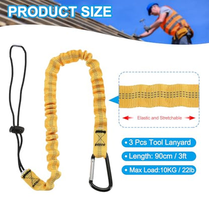 MECCANIXITY Retractable Tool Lanyard 3ft with Single Aluminum Buckle and Adjustable Loop End, Maximum Weight Limit 10KG / 22lb, Safety Fall Protection Tools Leash, Yellow 3 Pack - color: Yellow, size: 3ft