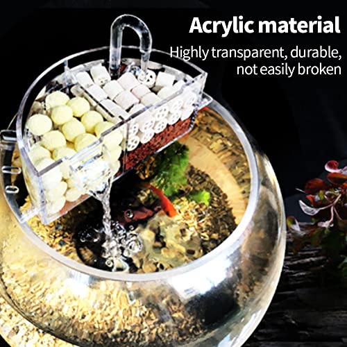 A/U Aquarium Fish Tank External Filter Box,3 in 1 Acrylic Filter Box Aquarium Hang On Filter Waterfall Increase Oxygen Water Purifier Aquarium Accessory for Round Aquarium Fish Bowl (M)