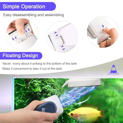 AQQA Aquarium Strong Magnetic Cleaner Brush, Fish Tank Glass Algae Magnet Cleaning Tool Floating Cleaner Scrubber Brush with 2 Detachable Scraper (Blue,S)