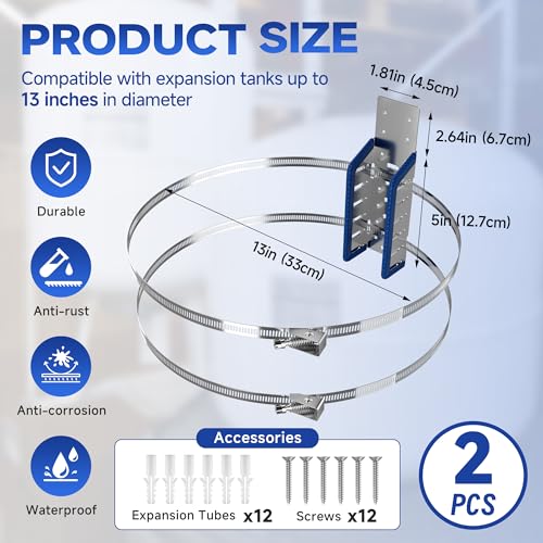Expansion Tank Mounting Bracket with Cushion Pad, Universal Water Heater Straps, Supports 5 Gallon or up to 13-inch Diameter Hot Water Tanks,Boiler Expansion Tank, Propane Tank-2 Set - color: 2 Sets