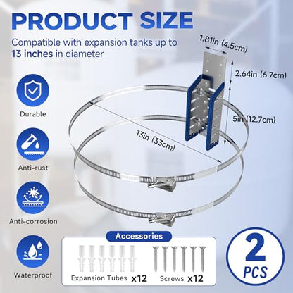 Expansion Tank Mounting Bracket with Cushion Pad, Universal Water Heater Straps, Supports 5 Gallon or up to 13-inch Diameter Hot Water Tanks,Boiler Expansion Tank, Propane Tank-2 Set - color: 2 Sets