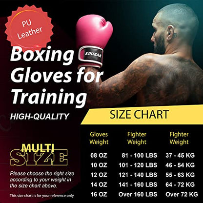 Kruzak Boxing Gloves for Men & Women, Sparring & Kickboxing Gloves, Muay Thai & MMA Gloves, 8-16 oz - color: Pink, size: 8 oz