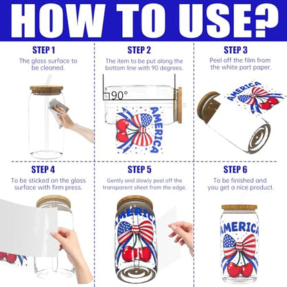 4 PCS Watercolor 4th of July UV DTF Cup Wrap, Rub on Transfer Stickers for 16oz Glass Mugs, High Viscosity Permanent UV DTF Sticker, Coffee Cups, Water Bottles and Personalized Crafts - style: Watercolor 4th Of July