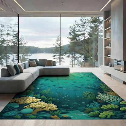 9'x12' Washable Modern Bubble Oversized Rug, Green Non-Shedding Pet Friendly Carpet for Master Suite, California King, Under Bed, Foldable Easy Care Mat | Ref:1910519