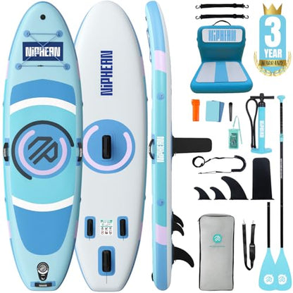 Niphean 10' Inflatable Paddle Board, Ultra-Light SUP for Beginners - color: Light Blue