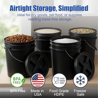 5 Gallon Bucket - Food Grade Bucket, Metal Handle Grip, BPA-Free, Heavy-Duty 90 Mil HDPE Plastic Pail, Stackable Utility Container, Made in USA, Lid Not Included, Black, 6 Packs - color: Black, size: 6 Packs