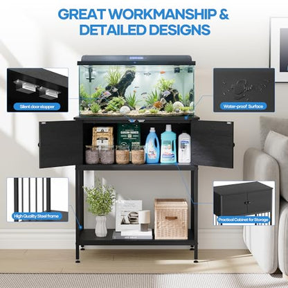 20-29 Gallon Aquarium Stand Metal Frame Fish Tank Stand with Cabinet Storage,for 20 Gallon Long Aquarium,29.5" L*16.5" W Tabletop,500LBS Capacity,Black