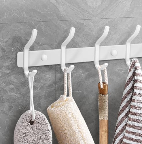 White Coat Rack Wall Mount, 12 Inch Coat Hooks with 4 Hooks, 2 Pack - color: White, size: 4 Hooks 2 Pieces