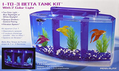 Penn-Plax Deluxe Triple Betta Bow Aquarium Tank - Includes Under Gravel Filter & Plastic Plants - 0.7 Gallon