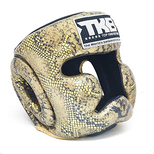 TOP KING Boxing Muay Thai Headgear Head Guard Protection - color: Snake - Black/Gold, size: Large