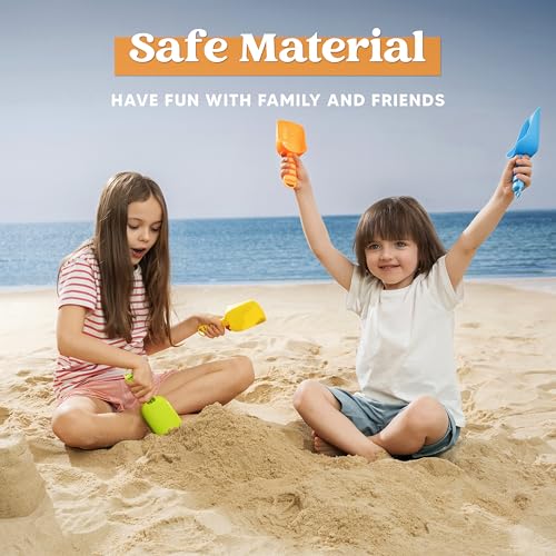 Sloosh Beach Sand Shovels for Kids - 4 Packs Shovels Colorful Scoops Travel Sand Toys for Toddlers Kids Outdoor Digging Play, Heavy Duty Plastic Garden Planting Shovels Spades Sets Sandbox Toys