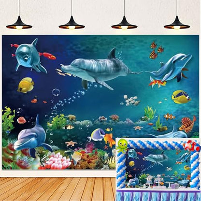 Yeele 6x4ft Ocean Dolphin Backdrop Under The Sea Coral Fish Photography Background Underwater World Aquarium Decoration Banner Photo Booth Studio Prop