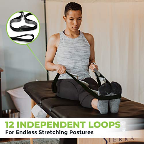 Stretching Strap for Physical Therapy, 12 Multi-Loop Stretch Strap 1" W x 8' L, Neoprene Handles, Physical Therapy Equipment, Yoga Straps for Stretching, Leg Stretcher. - color: Black/Grey