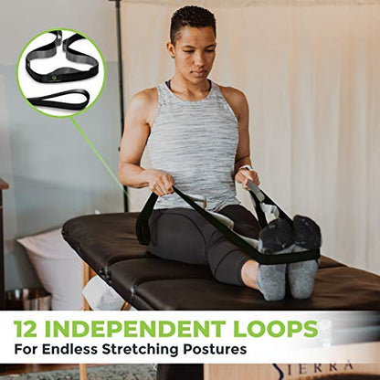 Stretching Strap for Physical Therapy, 12 Multi-Loop Stretch Strap 1" W x 8' L, Neoprene Handles, Physical Therapy Equipment, Yoga Straps for Stretching, Leg Stretcher. - color: Black/Grey