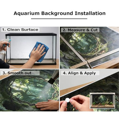 Terrarium Background Cloth, 24x12 Inch Reptile Tank Background for Bearded Dragon & Leopard Gecko Tank Accessories, Polyester Aquarium Background with Green Rainforest Design