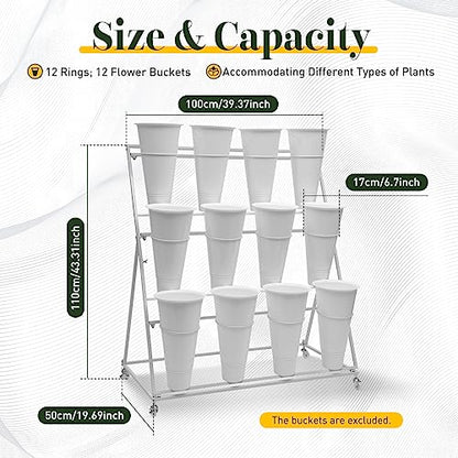 Flower Display Stand with 12 Buckets, 3 Layers Plant Shelf Display Holder for Cut Flowers, White - style: Round White