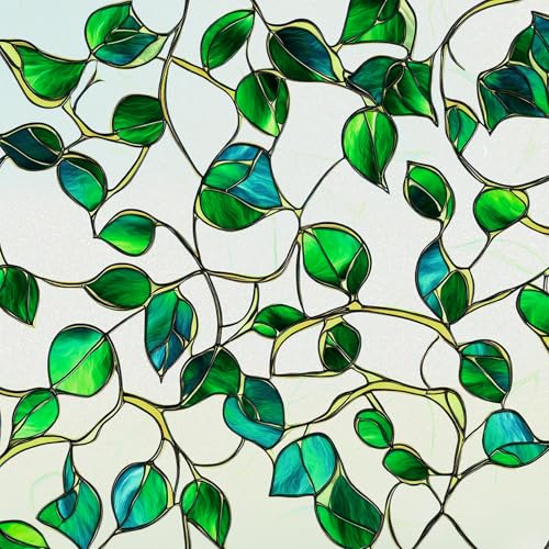 Frosted Glass Window Film, Heat Insulation, UV Block, Anti-Glare, One Way Privacy Tint, Static Cling for Home Bathroom Door, Renter Friendly, Day & Night Privacy - color: Green, size: 17.5*78.5