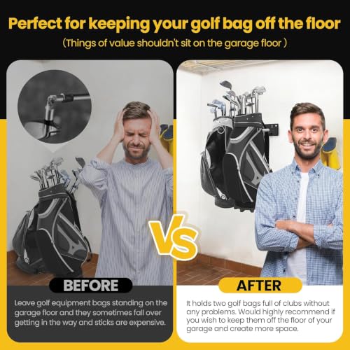 Wall Mounted Golf Bag Storage Rack,Golf Bag Storage Rack for Garage,Golf Bag Organizer for Garage,Golf Bag Hangers/Holder/Hook for Garage,Golf Storage System & Accessories - style: 2 Pcs Right-Angle Style