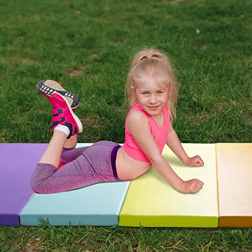 Kangaroo Hoppers Gymnastics Tumbling Mats Foldable Gym Tumble Mat for Kids - color: Rainbow, size: 4×8FT×1.5''