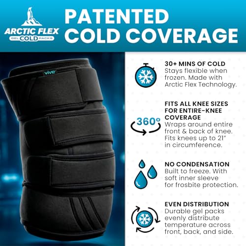 Vive Knee Ice Pack Wrap - Cold/Hot Gel Compression Brace for Pain Relief - color: Black