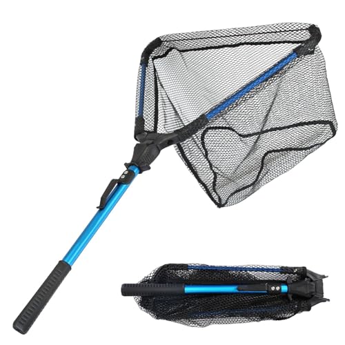 Foldable Fishing Net with Aluminum Alloy Rod EVA Handle Durable 5MM Hexagonal Nano Coating Nylon Mesh Collapsible Landing Net Safe Fish Catching or Releasing
