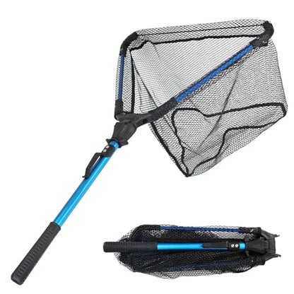 Foldable Fishing Net with Aluminum Alloy Rod EVA Handle Durable 5MM Hexagonal Nano Coating Nylon Mesh Collapsible Landing Net Safe Fish Catching or Releasing