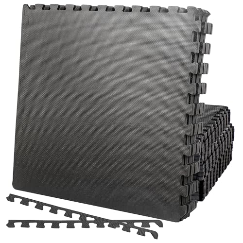 HomGarden Puzzle Exercise Mat 1/2’’ EVA Interlocking Foam Floor Mats for Exercise Equipment Home Gym Workout Mat(6 Tiles) Black