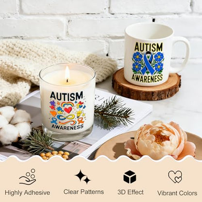 UV DTF Cup Wrap Transfer Stickers, 2 Sheets Autism Quotes Rub On Transfers for Tumblers Glass Cups Mugs Water Bottles - style: Autism Quotes