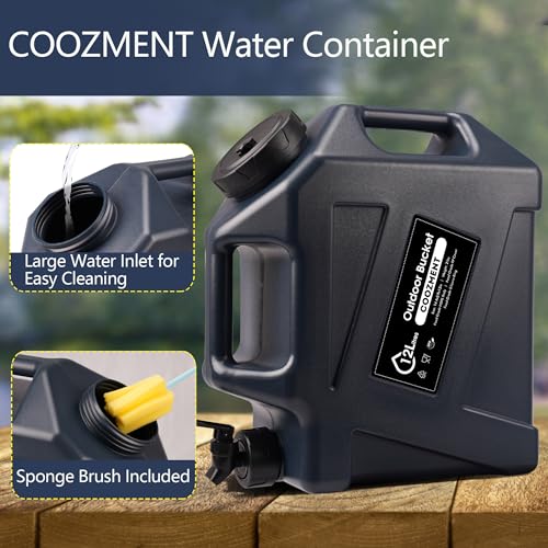 COOZMENT 3.2 Gallon/5 Gallon Water Containers with Spigot, BPA Free Water Jug, Military Green Water Tank, Multifunction Water Storage Containers for Camping Outdoor Hiking,Emergency Storage
