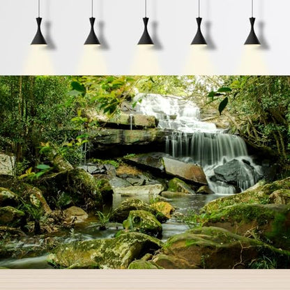 Waterfall Aquarium Background Jungle Forest Lake Stream Natural Landscape Fish Tank Background Tropical Plants Huge Rock Moss Terrarium Backgrounds Jungle Trees Falls Reptile Tank Backgrounds 36x18in - color: Light Green, size: 36(W)x18(H)inches/ 90(W)*45