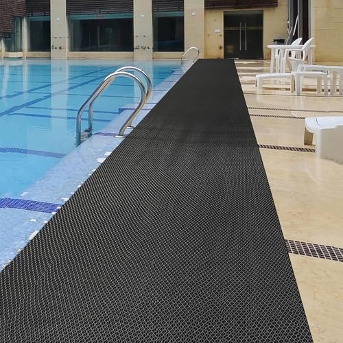 PVC Drainage Floor Mat Non-Slip Commercial Wet Area Mat for Outdoor and Indoor Restaurant Kitchen Bar Swimming Pool Splash Matting Water Drain Flooring Mat (Black, 4FTX16.4FT)