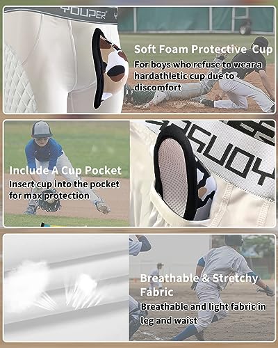 Youper Youth Elite Padded Baseball Sliding Shorts w/Soft Athletic Cup - color: White/Grey, size: X-Small