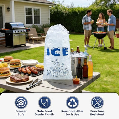 150 Pack Ice Bags 5lb with Drawstring Ice Bags for Ice Machine Thick Plastic Bags for Ice Reusable Ice Storage Bags Portable Heavy-Duty Ice Cub Bags for Freezer, 5LB - style: 5 lb