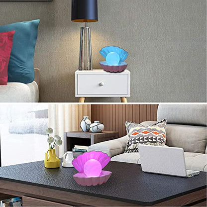 Shell Pearl Beach Themed Night Light, RGB 8 Colors Changing Mood Shell Pearl Lamps, Bedside LED Clamshell Portable Night Lights for Bar (Pink) - color: Pink