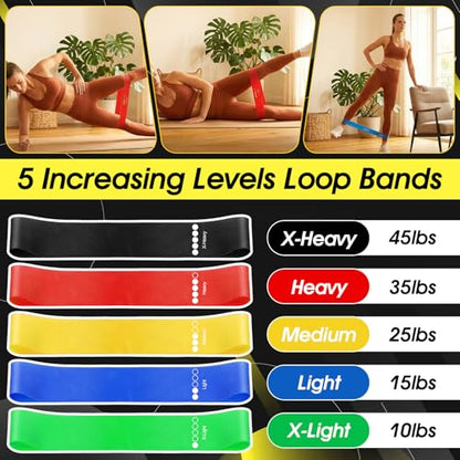 11 Pcs Resistance Bands with Handles Set, 5X Resistance Loop Bands (TPE), 5X Exercise Band with Handles (10-30 lbs), Door Anchor for Home Gym, Strength Training, Portable Fitness