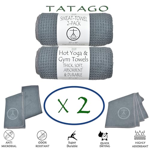 Hot Yoga Sweat & Hand Towel - Soft & Absorbent, Quick Drying Microfiber Non Slip for XL Yoga Mat or Gym - Travel Towel 2-Pack - color: Nube Gris