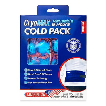 Cryo-Max Cold Pack, 8 Hour Reusable Cold Therapy Ice Pack for Elbows, Knees, Neck + More, Medium, 6" x 12" (1 Count)