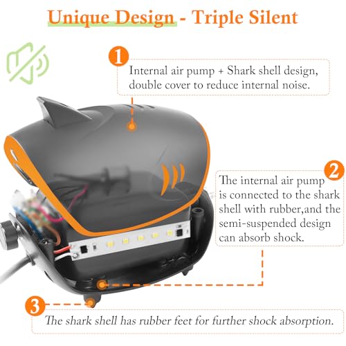 4W 110GPH Powerful Aquarium Air Pump, Quiet 2-outlets Aquarium Aerator, Adjustable Fish Tank Air Pump with Accessories, for 20-200 Gallon Tank, with ON/Off Button