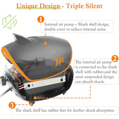 4W 110GPH Powerful Aquarium Air Pump, Quiet 2-outlets Aquarium Aerator, Adjustable Fish Tank Air Pump with Accessories, for 20-200 Gallon Tank, with ON/Off Button