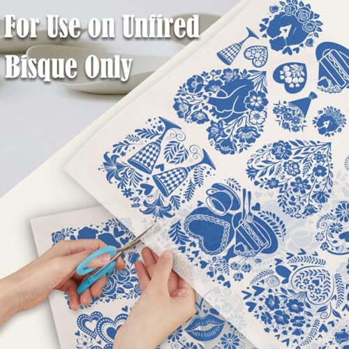 SUPERDANT 5PCS Heart Flower Underglaze Paper Transfer Love Transfer Papers for Clay Ceramic Porcelain Under Glaze Transfers Pottery Enamel Decals Blue Underglaze Decal Handcrafted Gifts for Lovers - style: Valentine's Day Heart