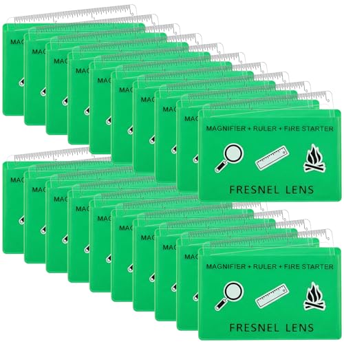 Frienda 50 Pcs Pocket Magnifying Glass 4X Fresnel Lens Credit Card Pocket Magnifier Plastic Ruler Starting Fire Emergency Bushcraft Outdoor Survival Leisure for Classroom Home Office (Green) - color: Green