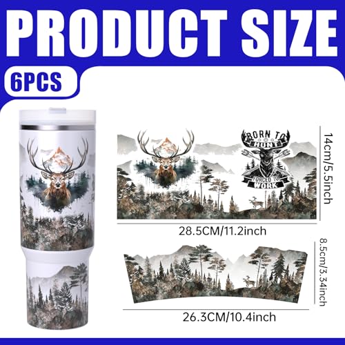 6 PCS Deer UV DTF Cup Wrap for 40 oz Glass Table Bottles High Viscosity Self-Adhesive Stickers - style: Deer