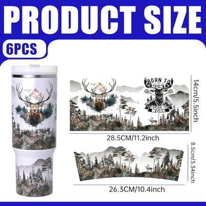 6 PCS Deer UV DTF Cup Wrap for 40 oz Glass Table Bottles High Viscosity Self-Adhesive Stickers - style: Deer