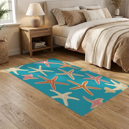 5'x7' Washable Beachy Starfish Area Rug, Teal Non-Shedding Pet Friendly Carpet Easy Care Kids Safe Mat for Small Living Room, Playroom, Bedroom | Ref:1891133 - color: Blue/Pattern 3, size: 5' x 7' (Rectangular)